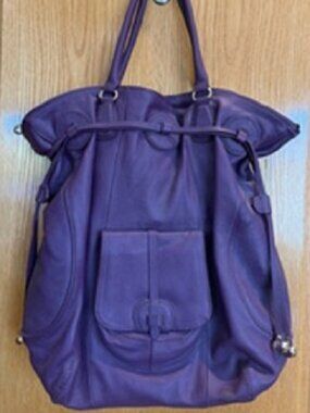 Isaac Mizrahi Purple Pebbled Genuine Leather Satchel Shoulder Bag & Wristlet
